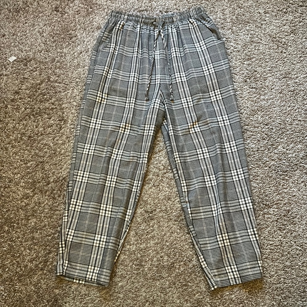 Super High-Rise Baggy Checkered Pants with Elastic Waist and Drawstring